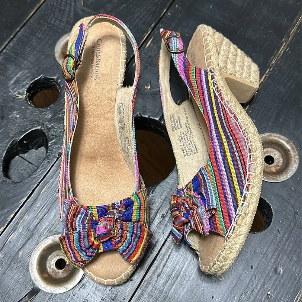 Kohl's Croft & Barrow Sole Sensability Frida Red Multi Striped Espadrille Pumps